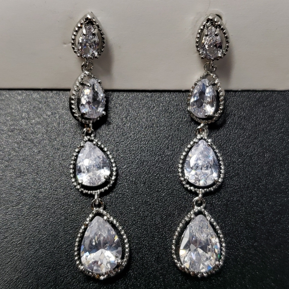 Wedding Bridal Teardrop CZ Earrings